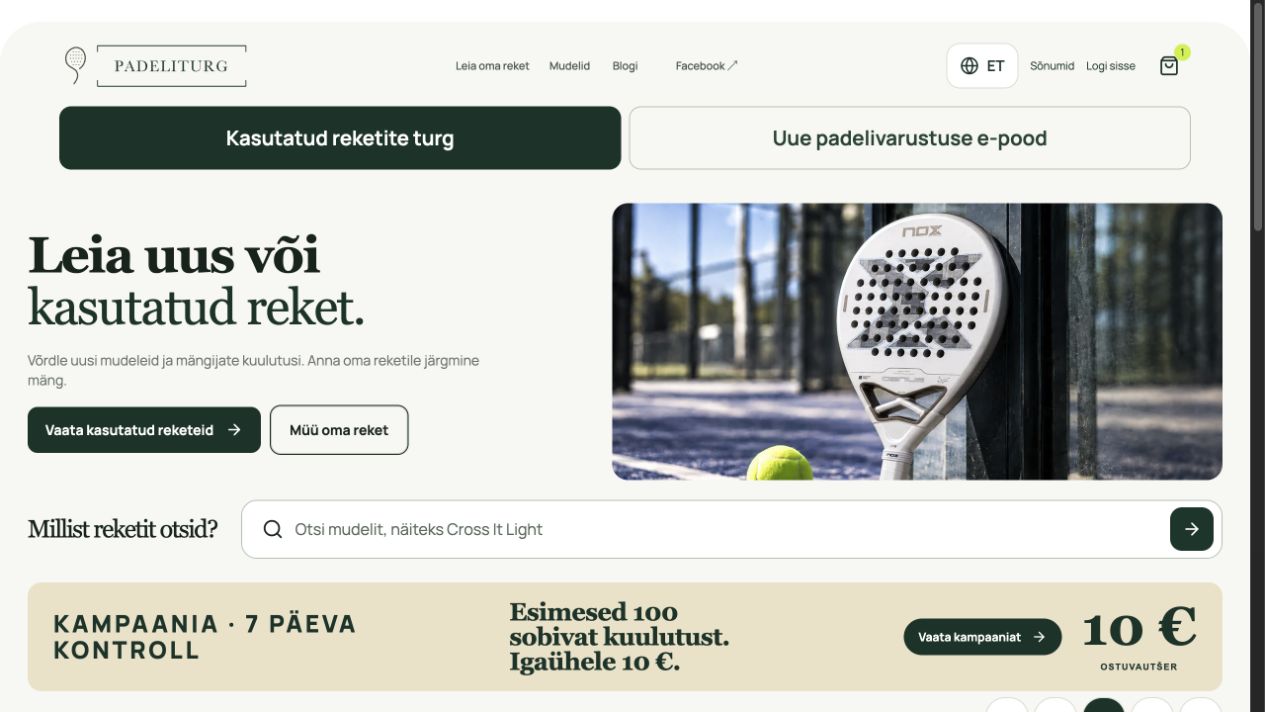 Padeliturg.ee avalehe eelvaade